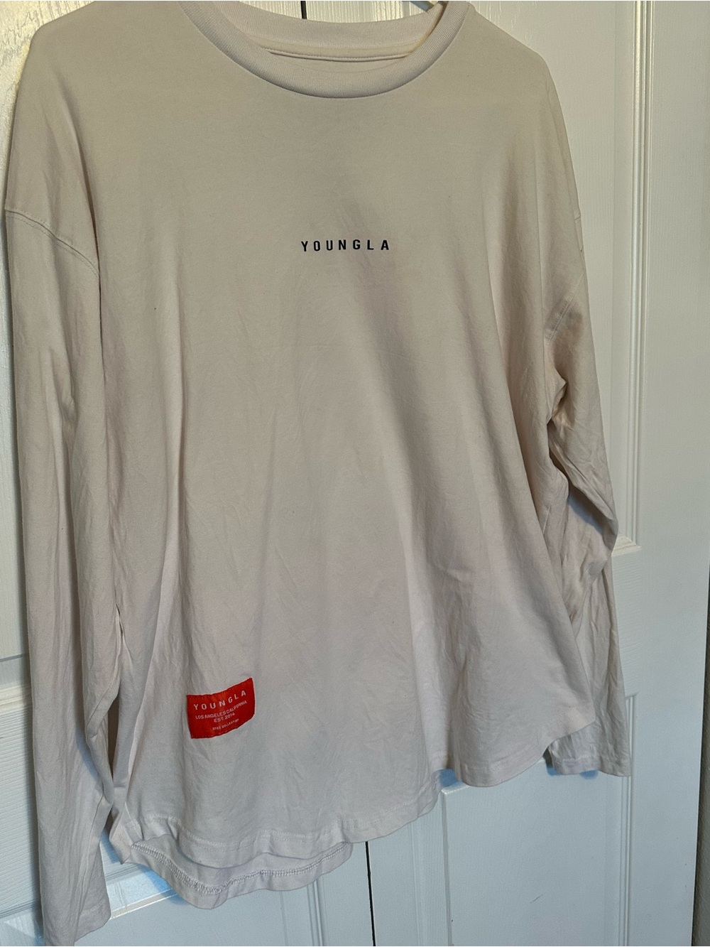 YoungLA Long Sleeve Tee in Beige with Red Patch